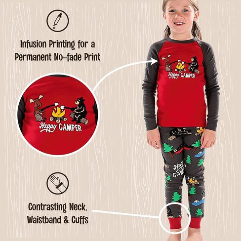 Lazy One Warm Long-Sleeve PJ Sets for Girls and Boys, Cozy, Comfy, Funny Kids' Pajama Sets, Animal, Bear & Moose in Kuwait
