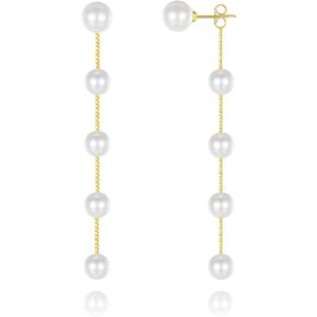 DAILY VIBES 14K Gold Freshwater Pearl Drop Earrings Dangle Dainty Long White Cultured Baroque Pearl Earrings for Women Statement Stud Ball Chain Tassel Jewelry for Bridal Wedding