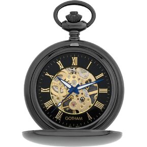 Gotham Men's Gunmetal 17 Jewel Mechanical Double Hunter Pocket Watch # GWC14050BBK in Kuwait