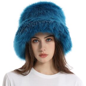 Fuzzy Bucket Hat for Women Winter Fluffy Furry Plush Faux Fur Hats Rainbow Cute Women's Bucket Hats