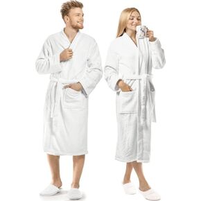 Arcadiandeals Premium Terry Cotton Bathrobe Unisex White bathrobe Luxurious Hotel Quality Spa Robe Highly Absorbent and Soft Large in Saudi Arabia