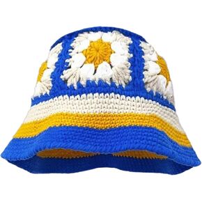 Women Crochet Bucket Hats Handmade Cloche Hats Knitted Beanies Floppy Fishing Hat Floral Cap Striped Trendy Outdoor in Saudi Arabia
