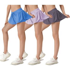 Women Athletic Gym Yoga Workout Runnning Tennis Skirts Fitness Girls Flowy Butterfly Shorts, Running, Summer 3 Pack in Kuwait