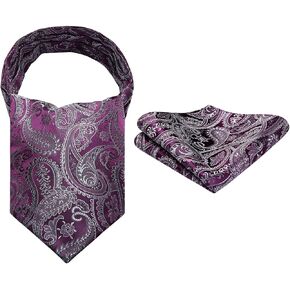 HISDERN Ascot Ties for Men Paisley Floral Ascot and Pocket Square Set Classic Self Tie Mens Cravat Handkerchief for Wedding