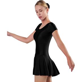 speerise Womens Short Sleeve Skirted Leotard with Built-in Panty, Adult Ballet Dance Scoop Neck Unitard for Gymnastic