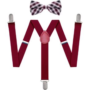 Man of Men - Bowtie & Suspender Set - Checkered Bow Ties and Solid Color Suspenders