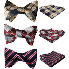 HISDERN Bow Ties for Men 3pcs Mixed Self-Tie Bow tie and Pocket Square Set Classic Formal Tuxedo Wedding & Party Bowtie