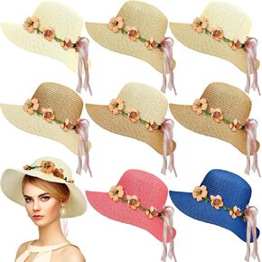 8 Pcs Tea Party Hat Bulk for Women Flower Lace Ribbon Wide Brim Hats Fancy Straw Hat with Flowers Caps Fascinator Hats for Tea Party Birthdays Supplies in Kuwait