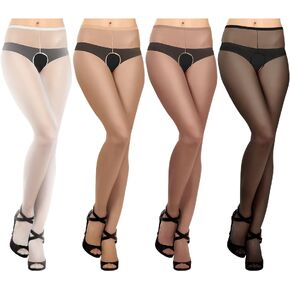 Bencailor 4 Pair Women's crotchless fishnet pantyhose High Waist Sheer open stockings Crotch See Through Thigh High