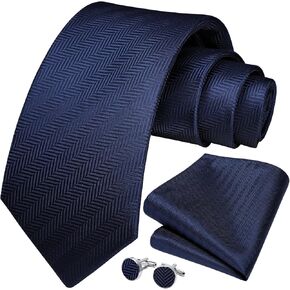 HISDERN Mens Solid Ties Formal Business Woven Tie and Pocket Square Cufflinks Set Classic Silk Satin Necktie Wedding
