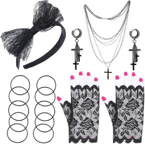Beelittle 80s Costume Accessories Women Madonna Outfit with 1980s Fishnet Lace Gloves Bow Headband Earrings Necklace Bracelet in Saudi Arabia