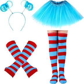 Hicarer 4 Costume Set for Women Include Red Blue Tulle Tutu Skirt Striped Socks Stretchy Gloves Ponytails Headband