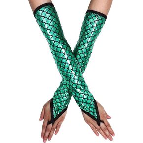 Yikisdy Fashion Mermaid Scale Gloves Fingerless Long Glove Fish Scale Arm Sleeves Rave Party Costume for Women and Girls
