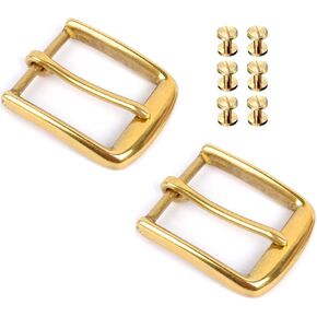 HTLEATHER 2 Pcs Solid Brass Single Prong Square Belt Buckle, Solid Brass Belt Buckle for Men Women, 6 Pcs Screw Belt Brass Solid, DIY Leather Craft (40mm/1.6in) in Saudi Arabia