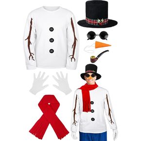 SOMSOC 8 Pieces Snowman Costume Kit Winter Frosty Costume for Men Sweatshirt Top Hat Carrot Nose Scarf Gloves for Christmas in Kuwait