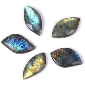 Natural Labradorite Gemstone Leaf Shaped Cab Cabochon Jewelry Craft DIY Kit (Pack of 5) Large
