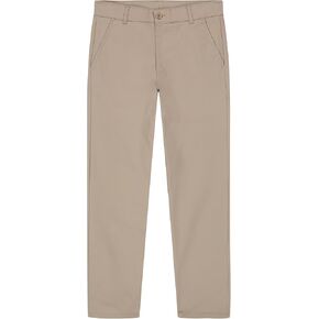 Nautica Boys School Uniform Twill Khaki Pants, Flat Front & Elasticized Waistband, Zipper Closure With Faux Button