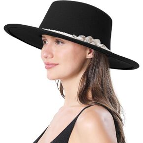 HADM Women Vintage Wide Brim Fedora Hat with Belt Buckle Classic Felt Jazz Hat… in Kuwait