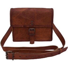 9 Inch Handmade Vintage Leather Crossbody Sling Bag Men Women Unisex Teens Purse Wallet Satchel Handbag Messenger Bags in Saudi Arabia