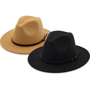 Classic Wide-Brim Fedora-Hats for Women Men Fedora Hat with Belt Buckle Felt Panama Hat in Kuwait