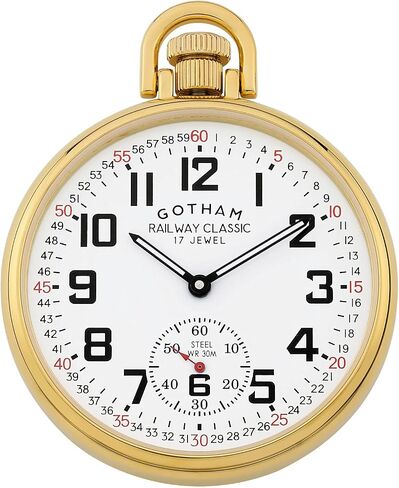 Gotham Men's Gold-Plated Stainless Steel Mechanical Hand Wind Railroad Style Pocket Watch # GWC14108G in Kuwait