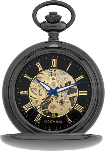 Gotham Men's Gunmetal 17 Jewel Mechanical Double Hunter Pocket Watch # GWC14050BBK in Kuwait