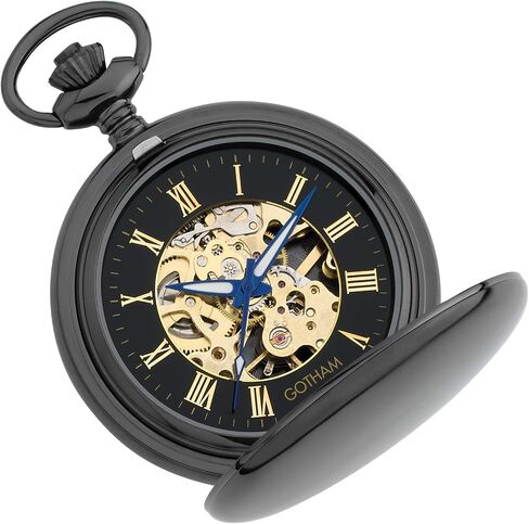 Gotham Men's Gunmetal 17 Jewel Mechanical Double Hunter Pocket Watch # GWC14050BBK in Kuwait