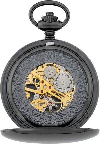 Gotham Men's Gunmetal 17 Jewel Mechanical Double Hunter Pocket Watch # GWC14050BBK in Kuwait