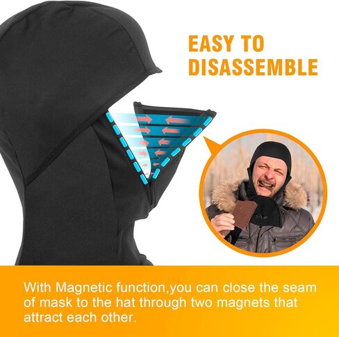 قناع تزلج بالاكلافا في الطقس البارد من زيردوسين قناع الشتاء مقاوم للرياح مصنوع من الصوف الحراري للدراجات النارية قناع الوجه بتصميم مغناطيسي لتدفئة الرقبة أسود، مقاس واحد, أسود, One Size in Kuwait