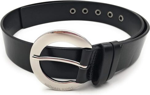 Michael Kors 1853 Women's Belt, Black, Size M Length 105 cm Width: 4 cm, Silver Inside, Large Round MK Logo in Saudi Arabia