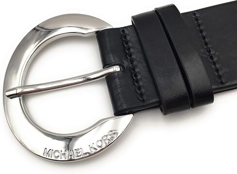 Michael Kors 1853 Women's Belt, Black, Size M Length 105 cm Width: 4 cm, Silver Inside, Large Round MK Logo in Saudi Arabia
