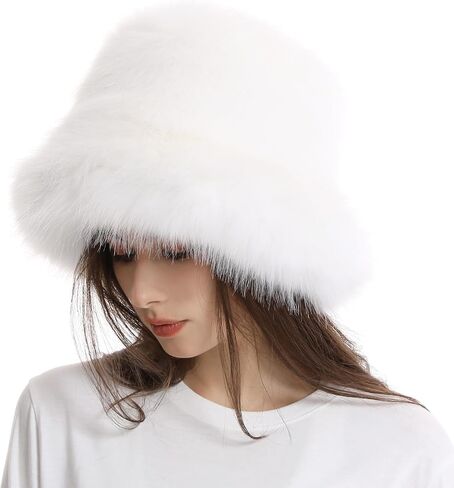 Fuzzy Bucket Hat for Women Winter Fluffy Furry Plush Faux Fur Hats Rainbow Cute Women's Bucket Hats in Kuwait