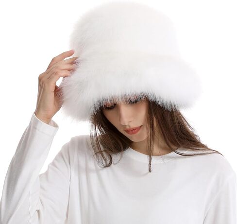 Fuzzy Bucket Hat for Women Winter Fluffy Furry Plush Faux Fur Hats Rainbow Cute Women's Bucket Hats in Kuwait