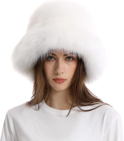 Fuzzy Bucket Hat for Women Winter Fluffy Furry Plush Faux Fur Hats Rainbow Cute Women's Bucket Hats in Kuwait