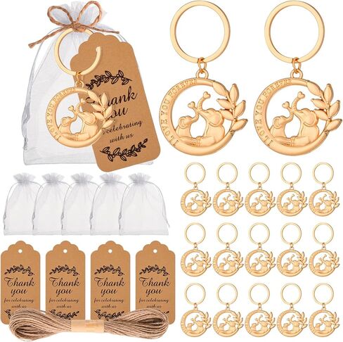 24 قطعة (I LOVE YOU FOREVER) سلسلة مفاتيح بتصميم فيل وحلقة مفاتيح مفضلة لحفلات استقبال المولود وحفلات الزفاف وهدايا الحفلات والهدايا التذكارية والديكورات، مع ملصقات وحقائب حريرية in Kuwait