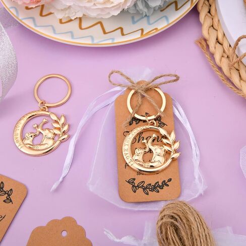 24 قطعة (I LOVE YOU FOREVER) سلسلة مفاتيح بتصميم فيل وحلقة مفاتيح مفضلة لحفلات استقبال المولود وحفلات الزفاف وهدايا الحفلات والهدايا التذكارية والديكورات، مع ملصقات وحقائب حريرية in Kuwait