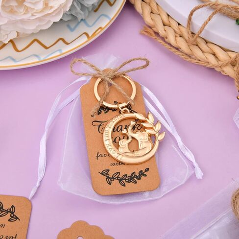 24 قطعة (I LOVE YOU FOREVER) سلسلة مفاتيح بتصميم فيل وحلقة مفاتيح مفضلة لحفلات استقبال المولود وحفلات الزفاف وهدايا الحفلات والهدايا التذكارية والديكورات، مع ملصقات وحقائب حريرية in Kuwait