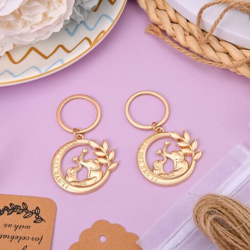 24 قطعة (I LOVE YOU FOREVER) سلسلة مفاتيح بتصميم فيل وحلقة مفاتيح مفضلة لحفلات استقبال المولود وحفلات الزفاف وهدايا الحفلات والهدايا التذكارية والديكورات، مع ملصقات وحقائب حريرية in Kuwait