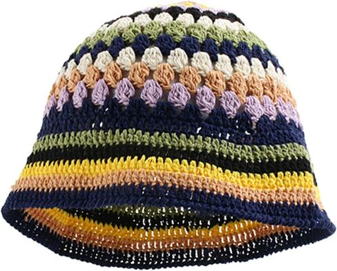 Women Crochet Bucket Hats Handmade Cloche Hats Knitted Beanies Floppy Fishing Hat Floral Cap Striped Trendy Outdoor in Saudi Arabia