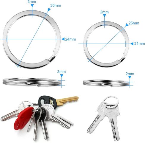 20pcs Stainless Steel Key Ring, Round Key Rings for Flat Keychains, Keychain Rings Key Rings for Keychains for Car Keys, Household Keys, Dog Tags (25mm and 30 mm) in Saudi Arabia