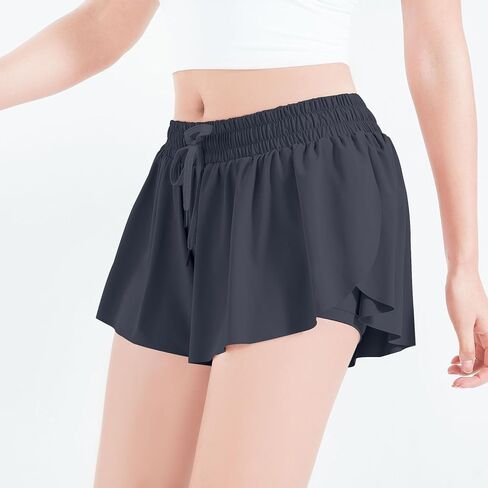 Women Athletic Gym Yoga Workout Runnning Tennis Skirts Fitness Girls Flowy Butterfly Shorts, Running, Summer 3 Pack in Kuwait