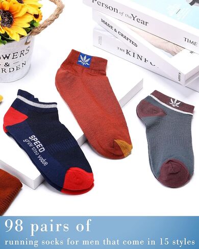 Yahenda 98 Pairs No Show Men Socks Casual Low Cut Ankle Sock Athletic Compression Comfort Ventilating Running Socks Bulk Socks for Homeless Sports Gym, Various Styles in Saudi Arabia
