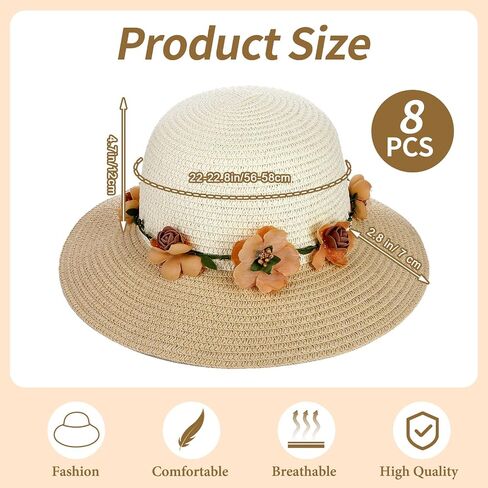 8 Pcs Tea Party Hat Bulk for Women Flower Lace Ribbon Wide Brim Hats Fancy Straw Hat with Flowers Caps Fascinator Hats for Tea Party Birthdays Supplies in Kuwait