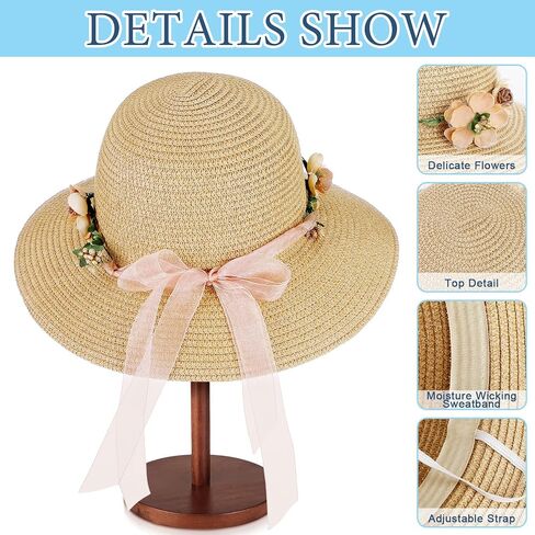 8 Pcs Tea Party Hat Bulk for Women Flower Lace Ribbon Wide Brim Hats Fancy Straw Hat with Flowers Caps Fascinator Hats for Tea Party Birthdays Supplies in Kuwait