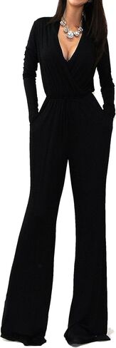 Vivicastle Women's USA Sexy Wrap Top Wide Leg Long Sleeve Cocktail Knit Jumpsuit in Kuwait