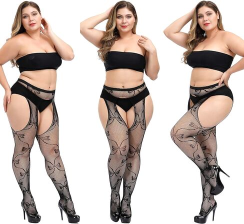 جوارب طويلة شبكية للنساء من TGD، جوارب طويلة بحمالات من الدانتيل مقاس كبير، زوجان in Kuwait