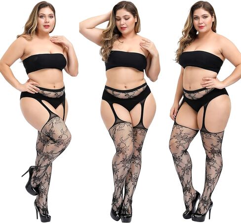 جوارب طويلة شبكية للنساء من TGD، جوارب طويلة بحمالات من الدانتيل مقاس كبير، زوجان in Kuwait