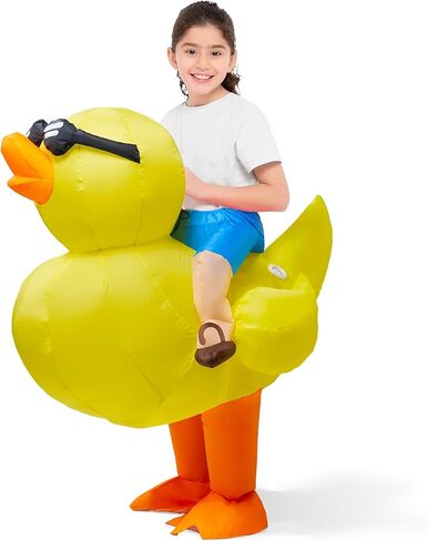 Spooktacular Creations Kids Inflatable Costume, Riding a Yellow Duck, Ride-on Blow Up Costume, Funny Halloween Duck Costumes Inflatable Suit for Halloween Dress Up Party in Saudi Arabia