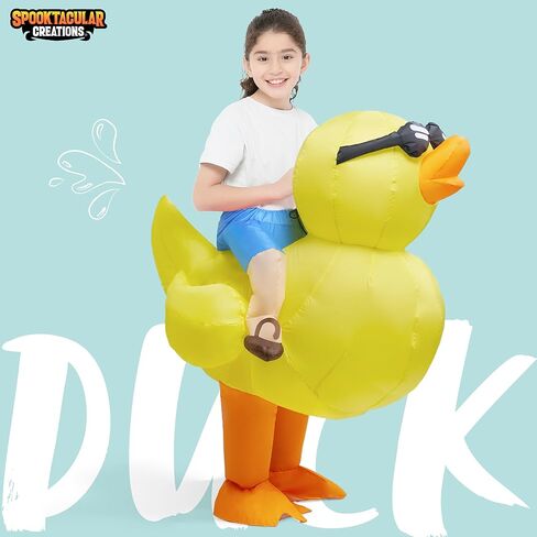 Spooktacular Creations Kids Inflatable Costume, Riding a Yellow Duck, Ride-on Blow Up Costume, Funny Halloween Duck Costumes Inflatable Suit for Halloween Dress Up Party in Saudi Arabia