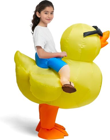 Spooktacular Creations Kids Inflatable Costume, Riding a Yellow Duck, Ride-on Blow Up Costume, Funny Halloween Duck Costumes Inflatable Suit for Halloween Dress Up Party in Saudi Arabia